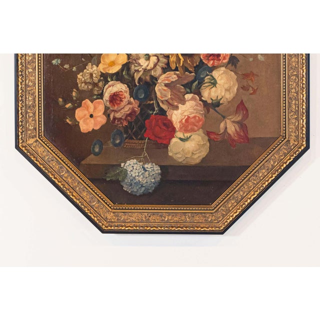 French French Restauration Period 1820s Framed Octagonal Painting Depicting a Bouquet For Sale - Image 3 of 5