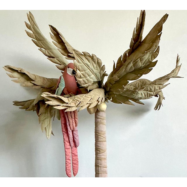 Postmodern Vintage Boho 1980s Quilted Fabric Palm Tree With Parrot For Sale - Image 3 of 5