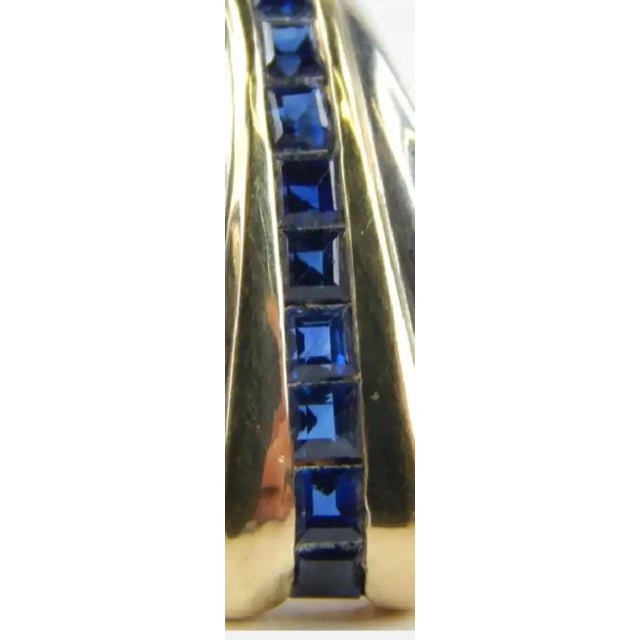 Gold Tiffany Art Deco Style 14k Gold & Sterling Silver Genuine Sapphire Earrings For Sale - Image 8 of 9