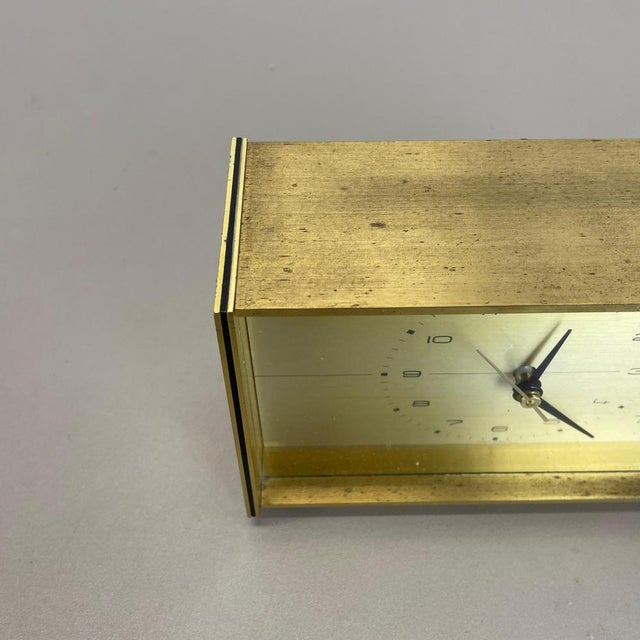 Wood Vintage Hollywood Regency Brass Table Clock from Diehl Electro, Germany, 1960s For Sale - Image 7 of 18