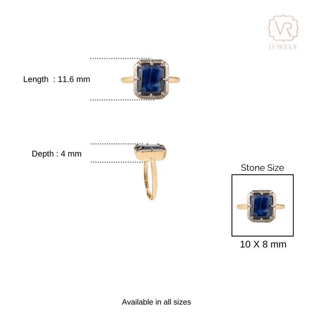 18k Yellow Gold Blue Sapphire & Black Rhodium Art Deco Ring Size 5.5 For Sale - Image 9 of 16