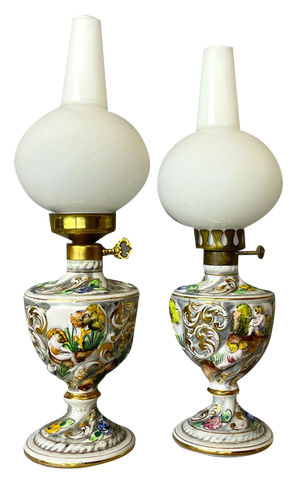 Portuguese Porcelain Hand Painted Table Lamps by Alcobaça Porcelain Factory, Set of 2