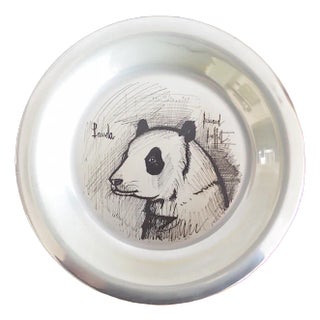 Sterling Silver Silver Wall Plate Panda by Bernard Buffet, 1970s For Sale