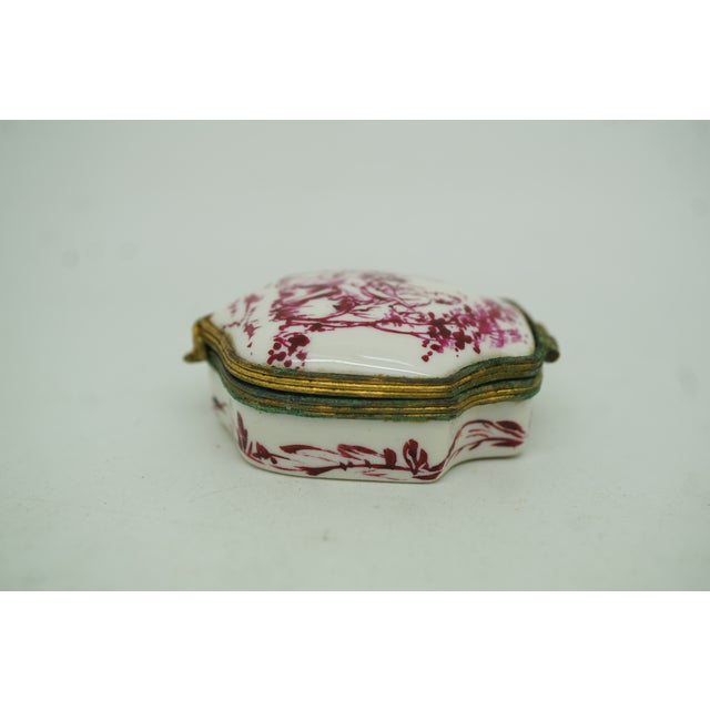Antique Victorian Porcelain Brass Mount Courting Couple Pill Box 2" For Sale - Image 4 of 13