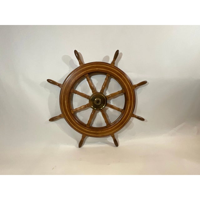 1940s Ships Wheel with Brass Hub and Inlay For Sale - Image 5 of 11