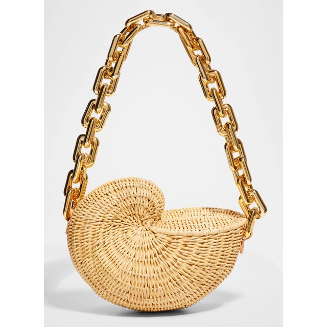 Tan 2026 Summer Poolside Natural the Anna Conch Shell Wicker Shoulder Bag Gold Chain For Sale - Image 8 of 11