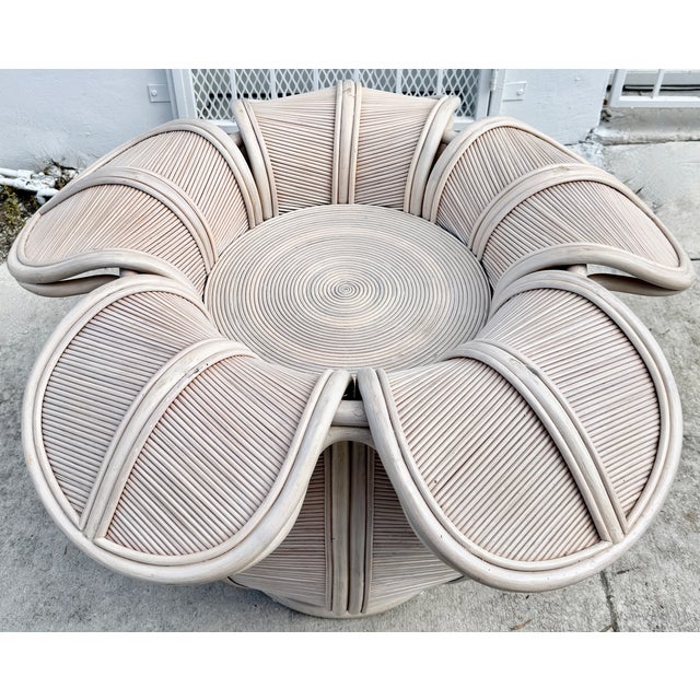 Pencil Reed Rattan Bell Flower Dining Table From 80's For Sale In Miami - Image 6 of 14