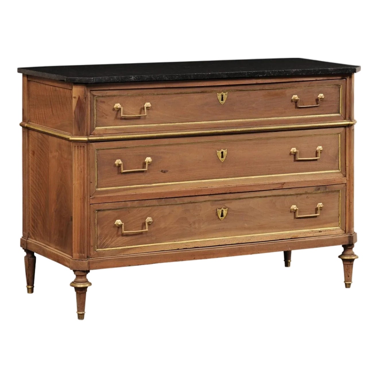 19th Century Louis XVI Commode With Original Marble & Brass Trim | Chairish