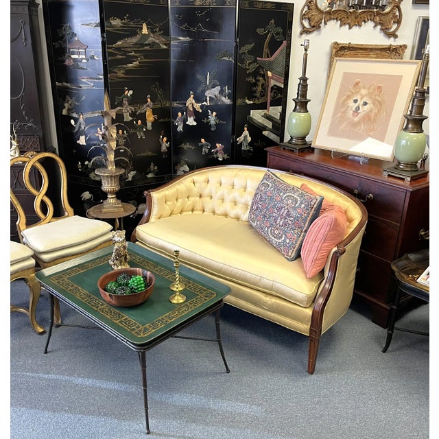 Mid Century Tray Table With Bamboo Form Metal Base and Removable Painted Wood Top For Sale - Image 9 of 12