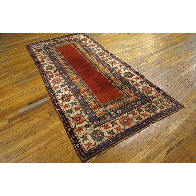 Mid-Century Modern 1850s Red Solid Open Field Tribal Antique Caucasian Kazak Carpet 4' X 8'8" Knotted Wool Rug For Sale - Image 3 of 13