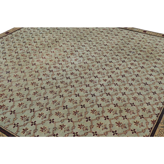 Originating in India circa 1880-1890, this 10x10 Antique Agra Square Rug is hand-knotted in wool and marks a rare and...