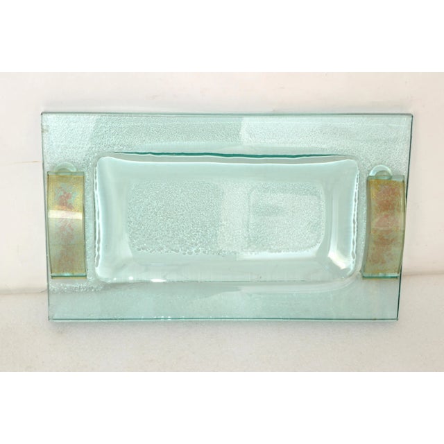 Beautiful rectangle Fontana Arte attributed Vanity Tray, Tableware, Barware or Serving Tray in beveled thick green tinted...