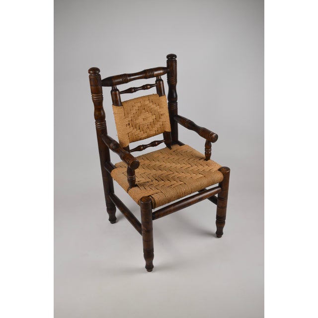 Brown Mid-Century French Wood and Rope Woven Armchair, 1950s For Sale - Image 8 of 16