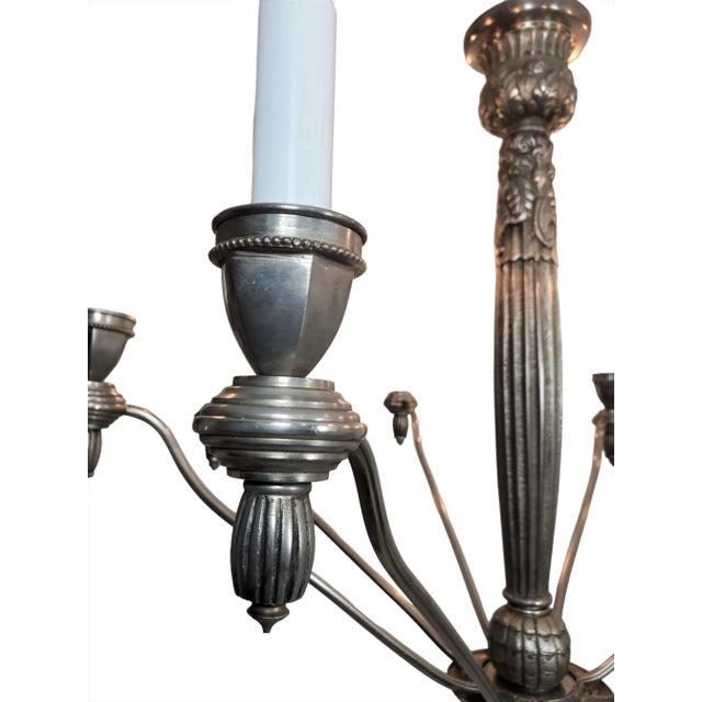 Mid 20th Century French Eight Arm Cast Detailed Nickeled Bronze Chandelier, G.Capon For Sale - Image 9 of 12