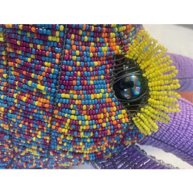 Contemporary Vibrant South African Hand-Beaded Kudu Trophy Head – Sustainable African Folk Art Sculpture For Sale - Image 3 of 10