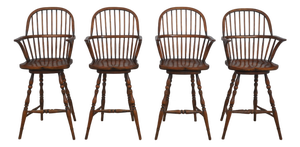 Set of 4 English Windsor Style Swivel Bar Stools