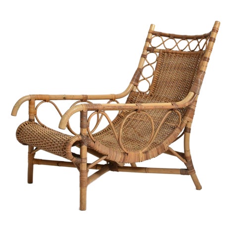 Vintage Lounge Chair in Rattan, 1950s For Sale