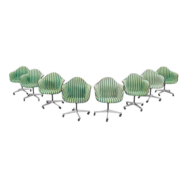 1967 Set of 8 Herman Miller Eames Pacc Armshell Chairs With Girard Upholstery For Sale