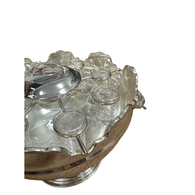 Vintage Silverplate and Glass Caviar and Vodka Monteith Bowl Server With Sturgeon Relief Handles and Lid For Sale - Image 10 of 17