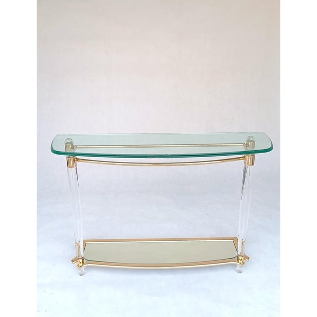 Gold Console Table in Acrylic and Glass with Gold Metal, 1980s For Sale - Image 8 of 10