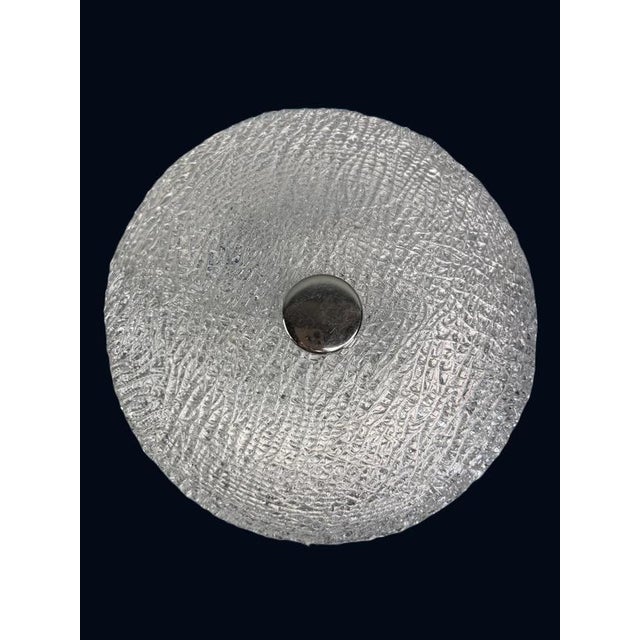 Glass Large Textured Ice Glass and Chrome Flush Mount, 1970 For Sale - Image 7 of 16