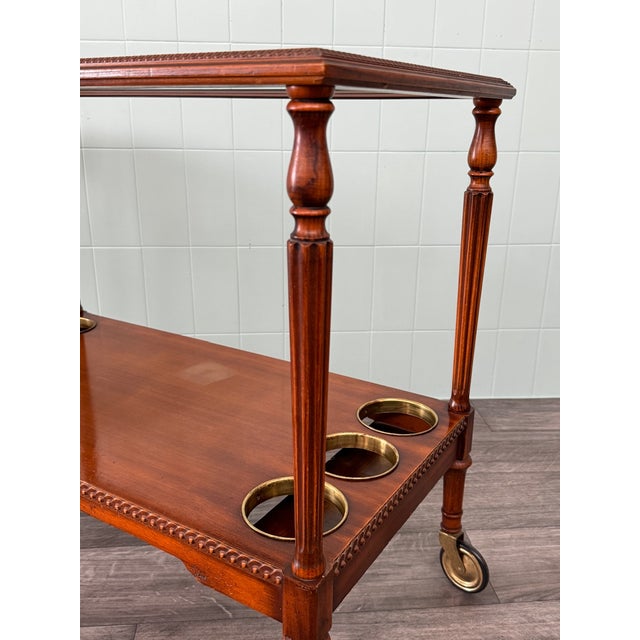 Metal Mid-Century French Bar Cart in Decorated Wood and Glass Top, 1960s For Sale - Image 7 of 15