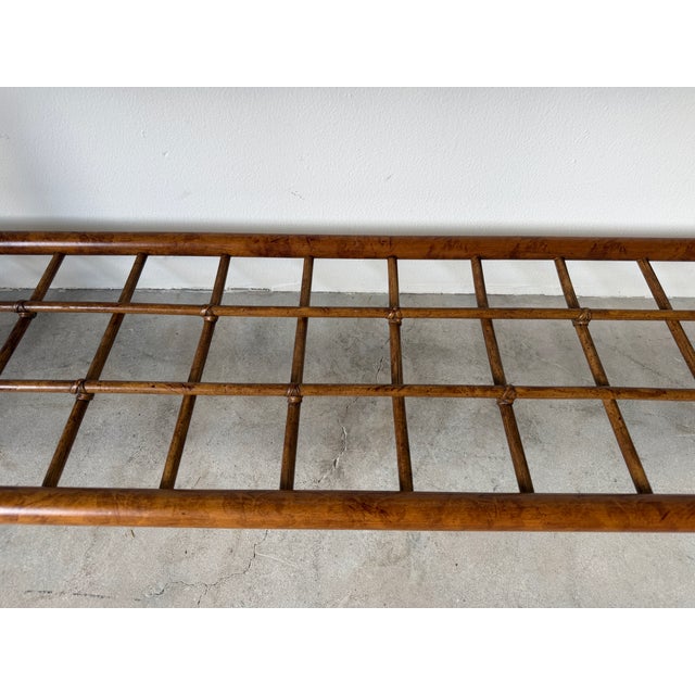1970's Vintage Coastal Geometric Rattan & Glass Top Console Table For Sale - Image 14 of 16
