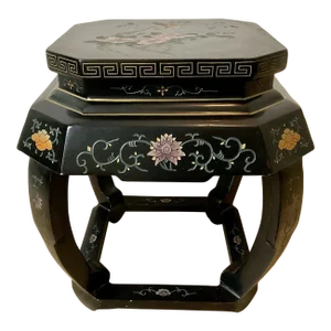 Early 20th Century Chinese Black Lacquered Qing Dynasty Style Stool