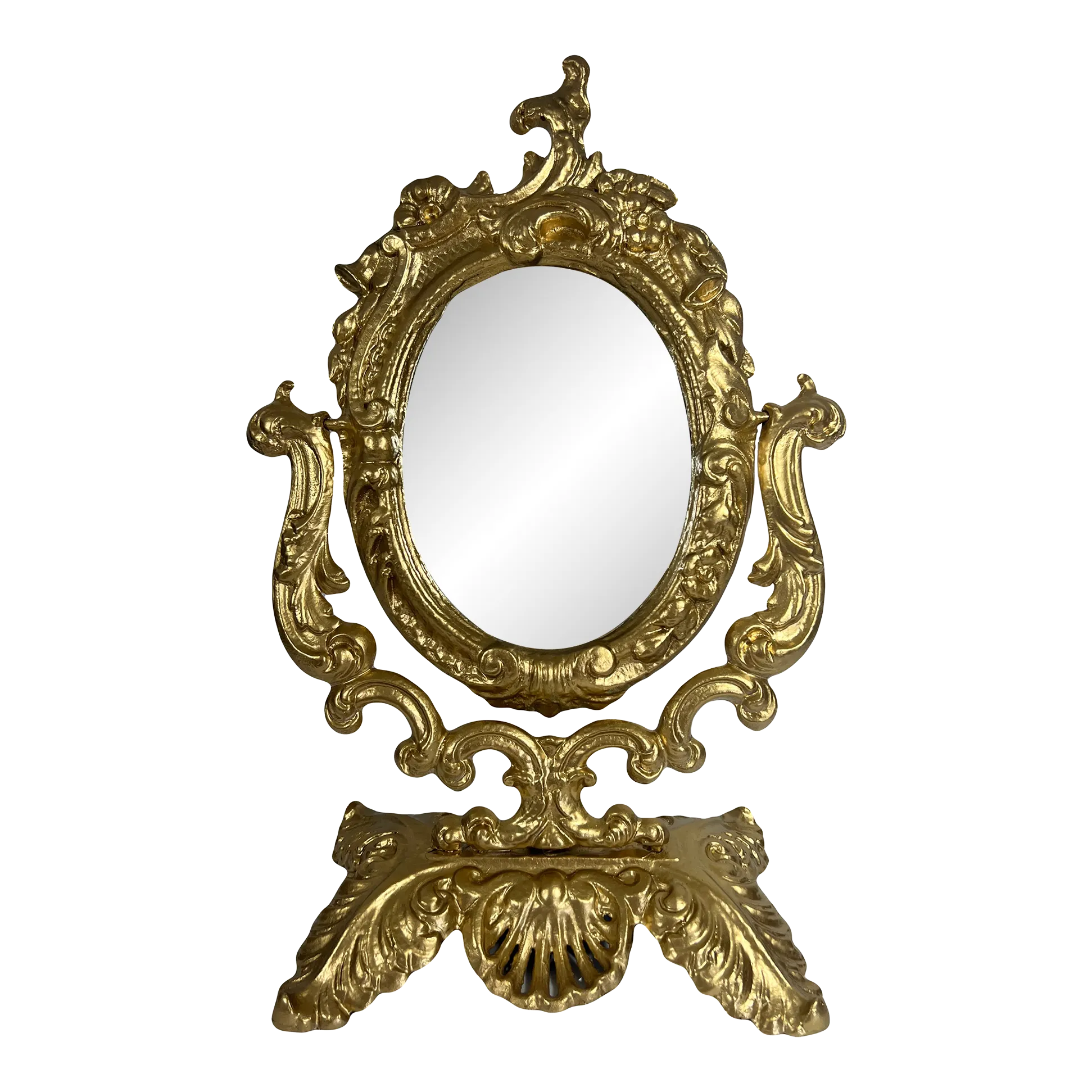 Antique Gold Pivoting Vanity Mirror or Table Mirror, Cast Metal, Late 19th.  Century American | Chairish