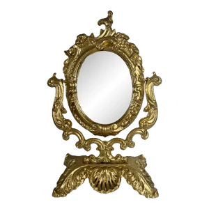 Antique Gold Pivoting Vanity Mirror or Table Mirror, Cast Metal, Late 19th. Century American