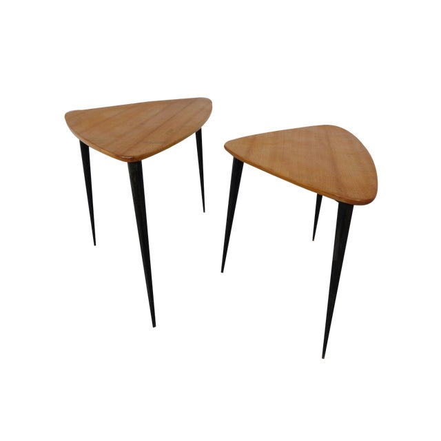Mid-Century Triangular Birch Side Tables, 1960s, Set of 2 For Sale