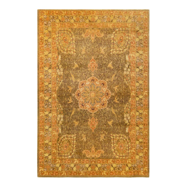 Mogul, One-of-a-Kind Hand-Knotted Area Rug - Green, 6' 2" x 9' 3" For Sale