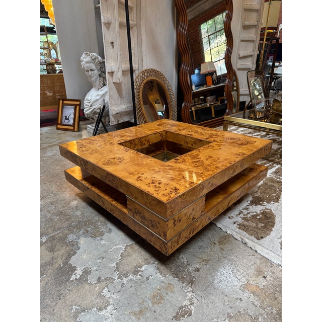 Brown Willy Rizzo Mid-Century Burl Wood Coffee Table For Sale - Image 8 of 10