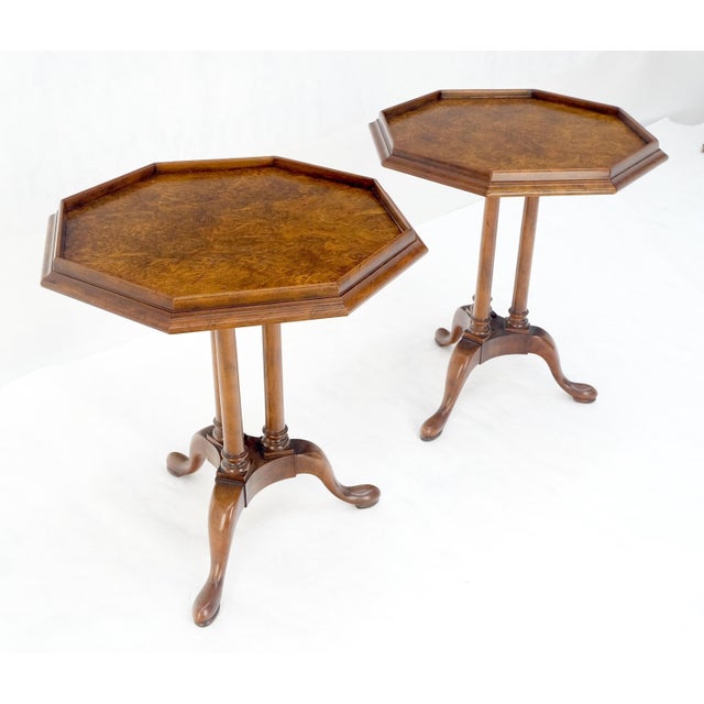 Pair Gallery Burl Wood Top Tripod Bases Side End Occasional Lamp Tables Stands For Sale - Image 11 of 14