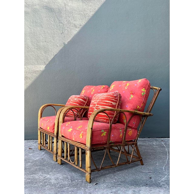 Vintage Italian Bent Rattan Lounge Chairs - A Pair For Sale - Image 4 of 12