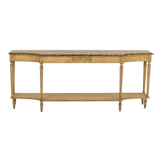 French Maison Jansen Style Cerused Carved Fruitwood Marble Top Console Table For Sale