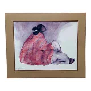 R C Gorman Native American Woman Sitting, Signed Circa 1977 For Sale