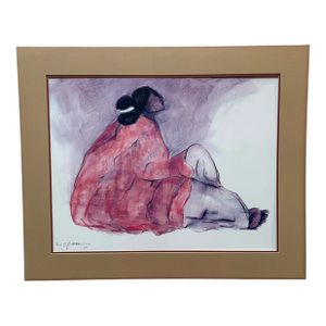 R C Gorman Native American Woman Sitting, Signed Circa 1977