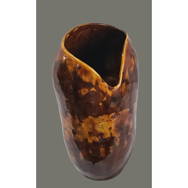 20th Mid-Century Modern Art Glazed Studio Pottery Brown Vase For Sale - Image 6 of 9