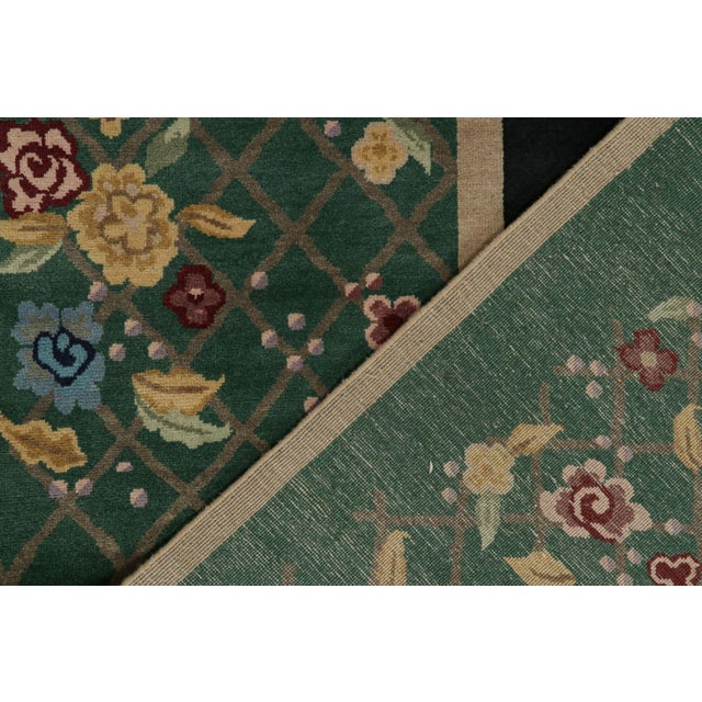 Textile 2010s Rug & Kilim’s Chinese Art Deco Style Rug in Black & Green With Floral Pattern For Sale - Image 7 of 7
