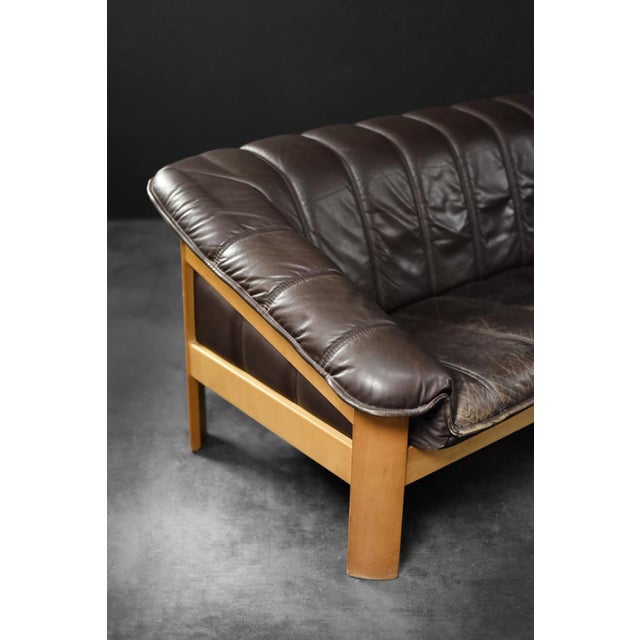 Wood Mid-Century Modern Danish Brown Leather 3-Seater Sofa, 1970s For Sale - Image 7 of 18