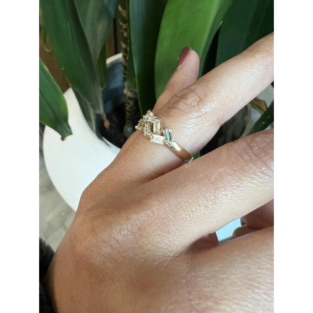 Natural Baguette Diamond Yellow Gold Stackable Band Ring, Size 7 For Sale In Los Angeles - Image 6 of 7