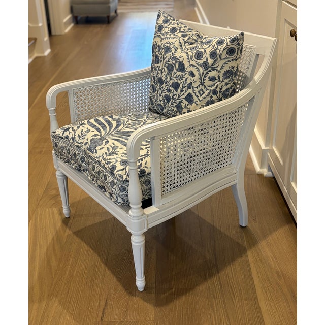 Mid 20th Century Vintage Hibriten Bernhardt Caned Armchair With Lee Jofa Oscar De La Renta Sameera Fabric For Sale - Image 5 of 18