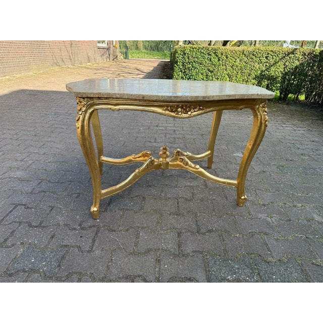 Gold 1940s French Louis XVI Gold Beech Marble Coffee Table For Sale - Image 8 of 8