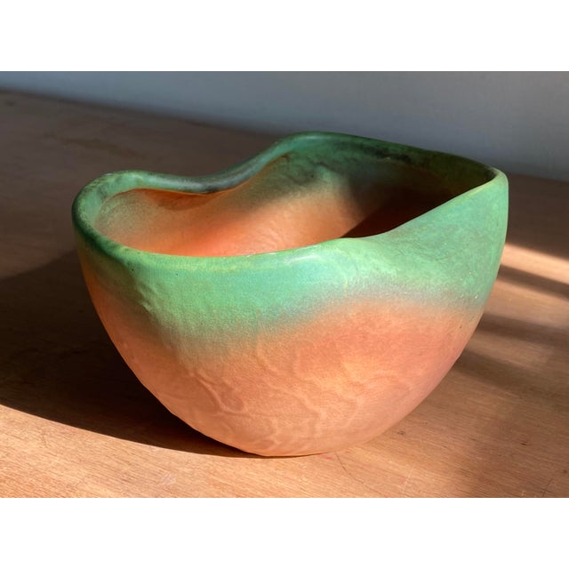 1930s 1930s Weller Pottery Muted Orange/Tangerine Bowl With Interior Folded Rim For Sale - Image 5 of 10