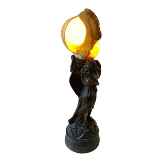Art Deco Bronze & Conch Shell Table Lamp For Sale