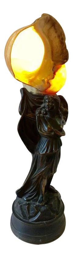 Art Deco Bronze & Conch Shell Table Lamp