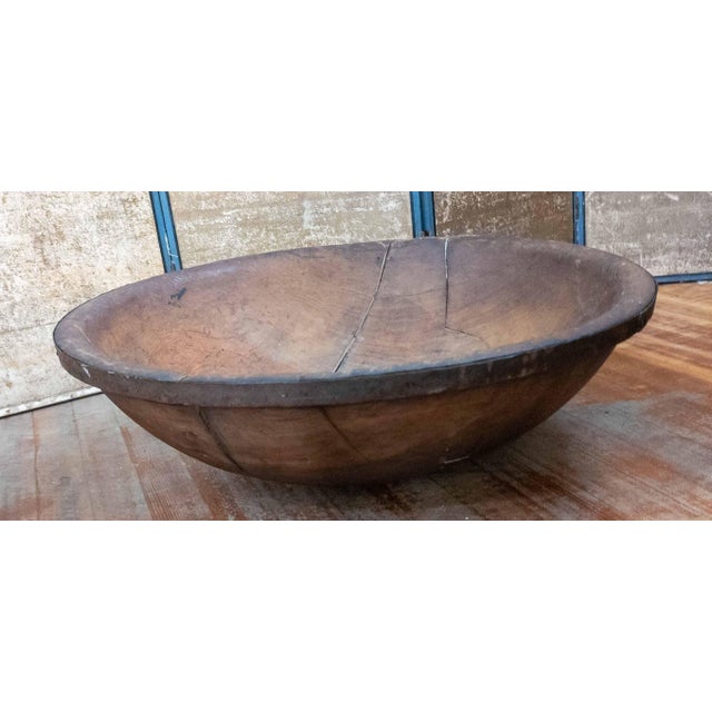 19th or 20th Century Large 30" Primitive Elm Carved Dough Bowl For Sale - Image 16 of 18