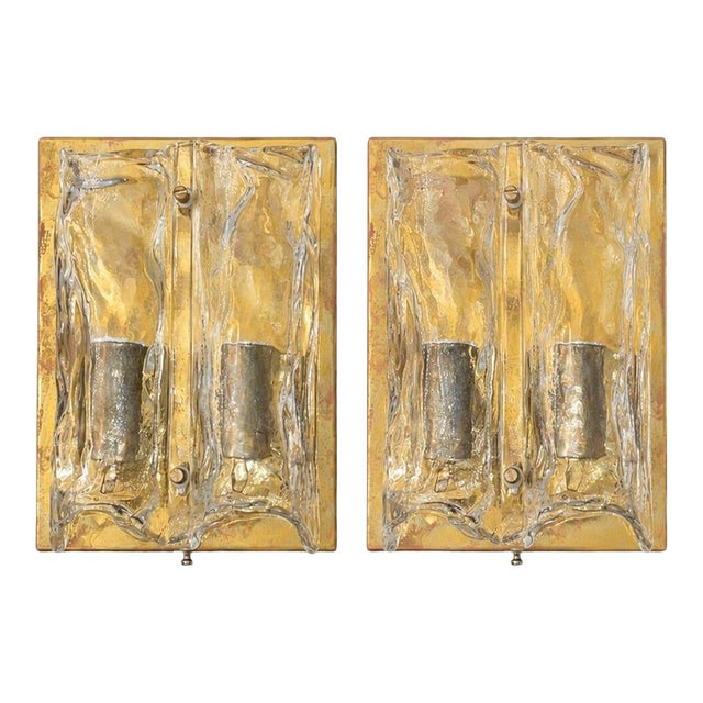 Pair Italian Murano Glass Sconces in Style of Toni Zuccheri for Mazzega, 1970's. For Sale