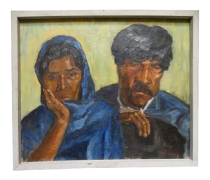 1940s Vintage Margarita Weihmann: “El Ciego Y Su Mujer” Painting